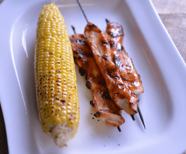 Honey BBQ Chicken Skewers with Grilled Corn