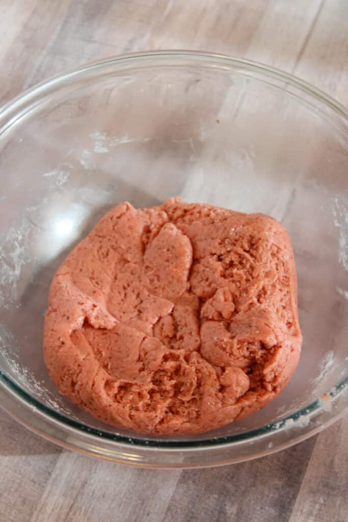 vegan strawberry crinkle cookies - dough in bowl