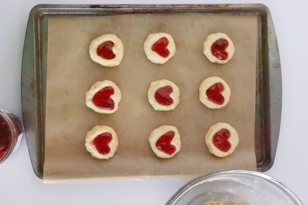 heart thumbprint cookies: filling added