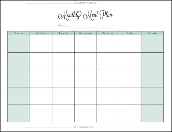 Monthly Meal Plan Page
