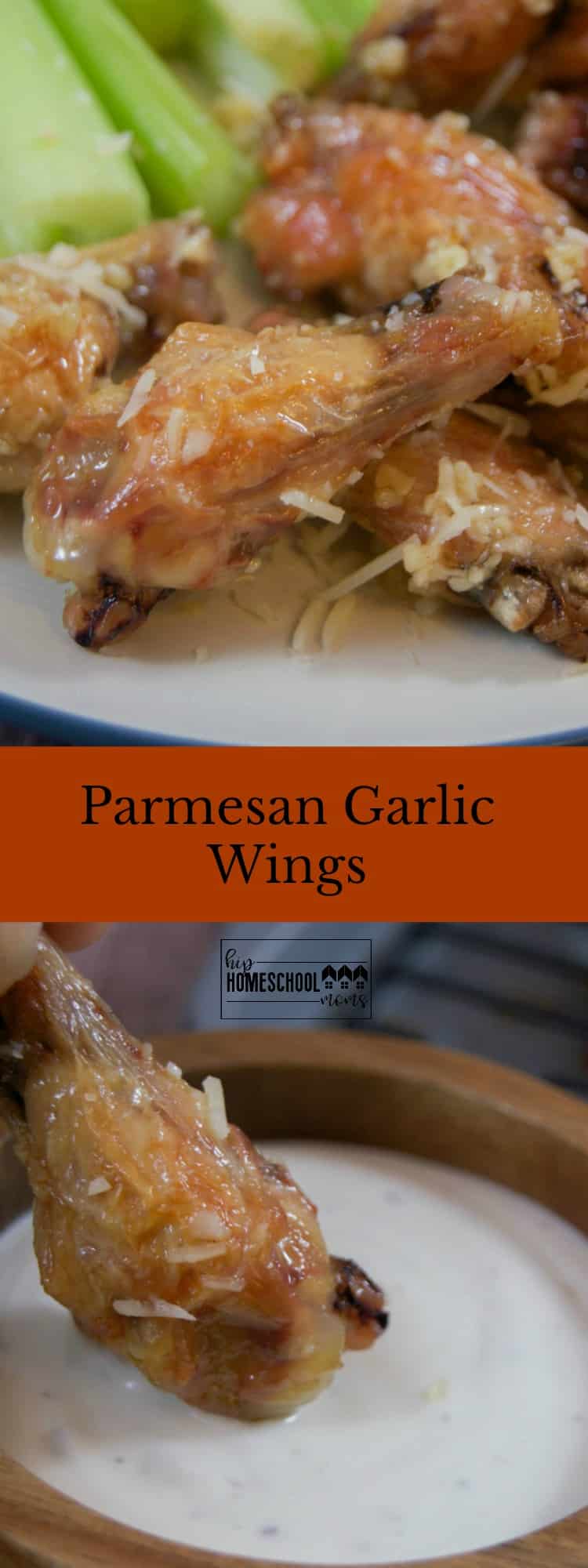 Picture and recipe for Parmesan Garlic Wings |Hip Homeschool Moms