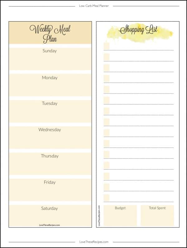 Shopping List Page in Low Carb Meal Planner