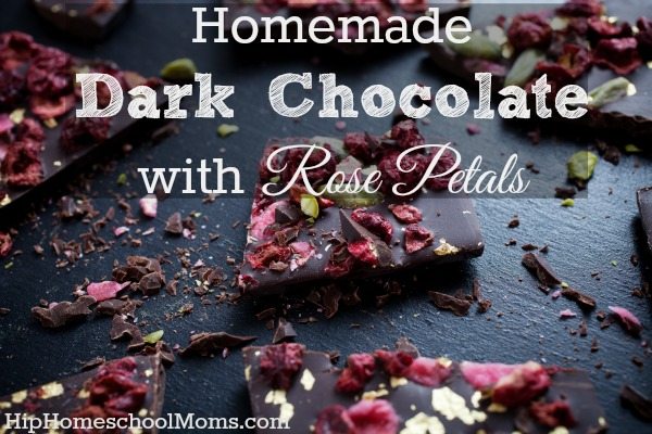 Homemade Dark Chocolate with Rose Petals